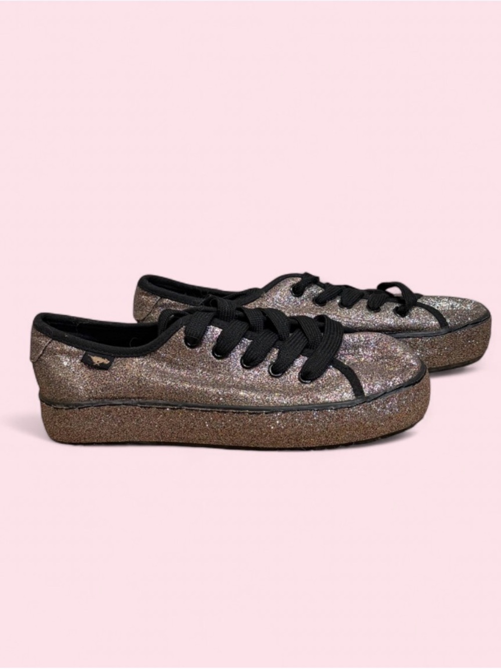 Rocket Dog Glitter Platform Low Top Fashion Sneakers Sparkly Pink Black Trim